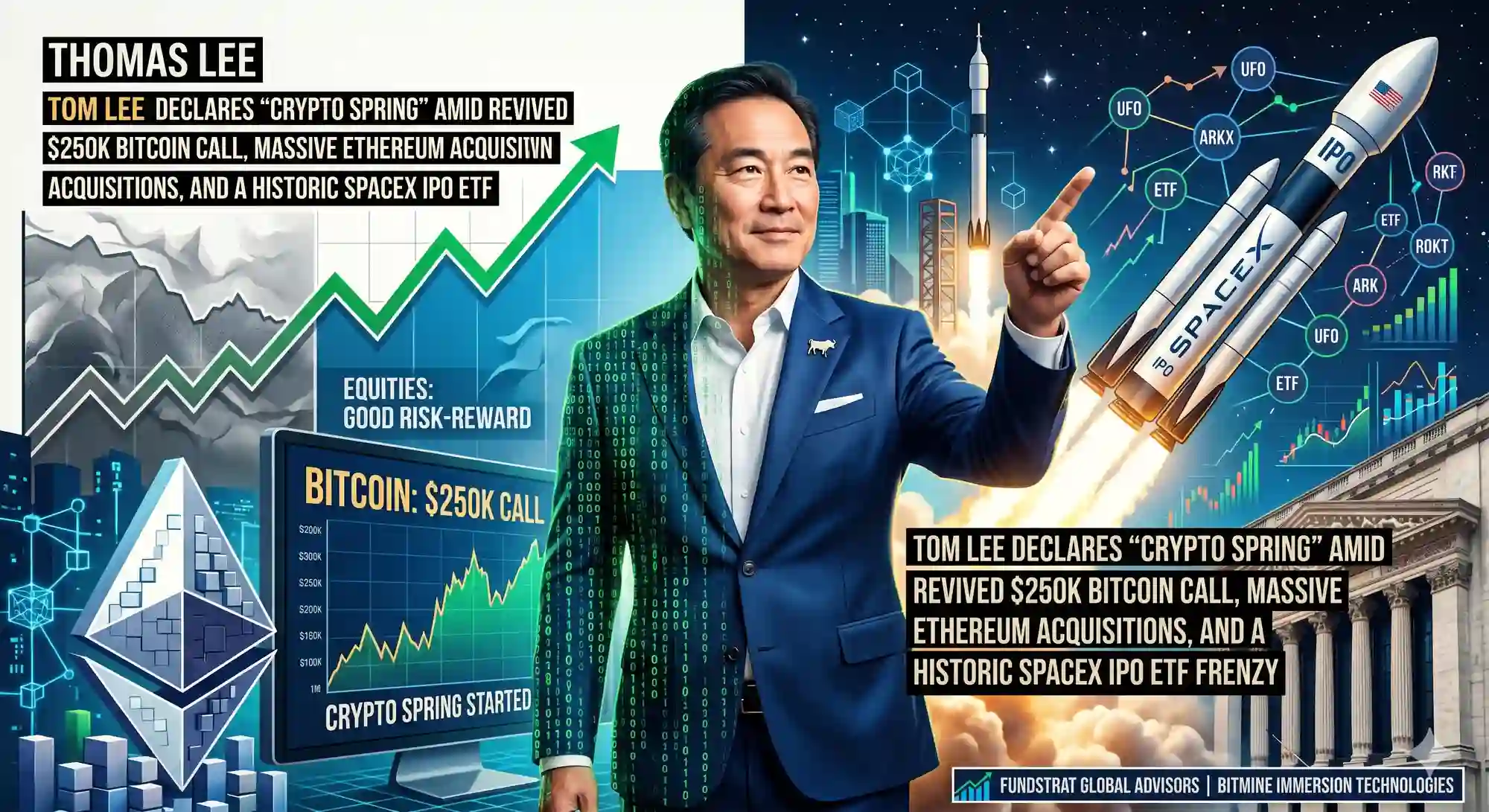 Tom Lee Declares ‘Crypto Spring’ Amid Revived $250K Bitcoin Call, Massive Ethereum Acquisitions, and a Historic SpaceX IPO ETF Frenzy
